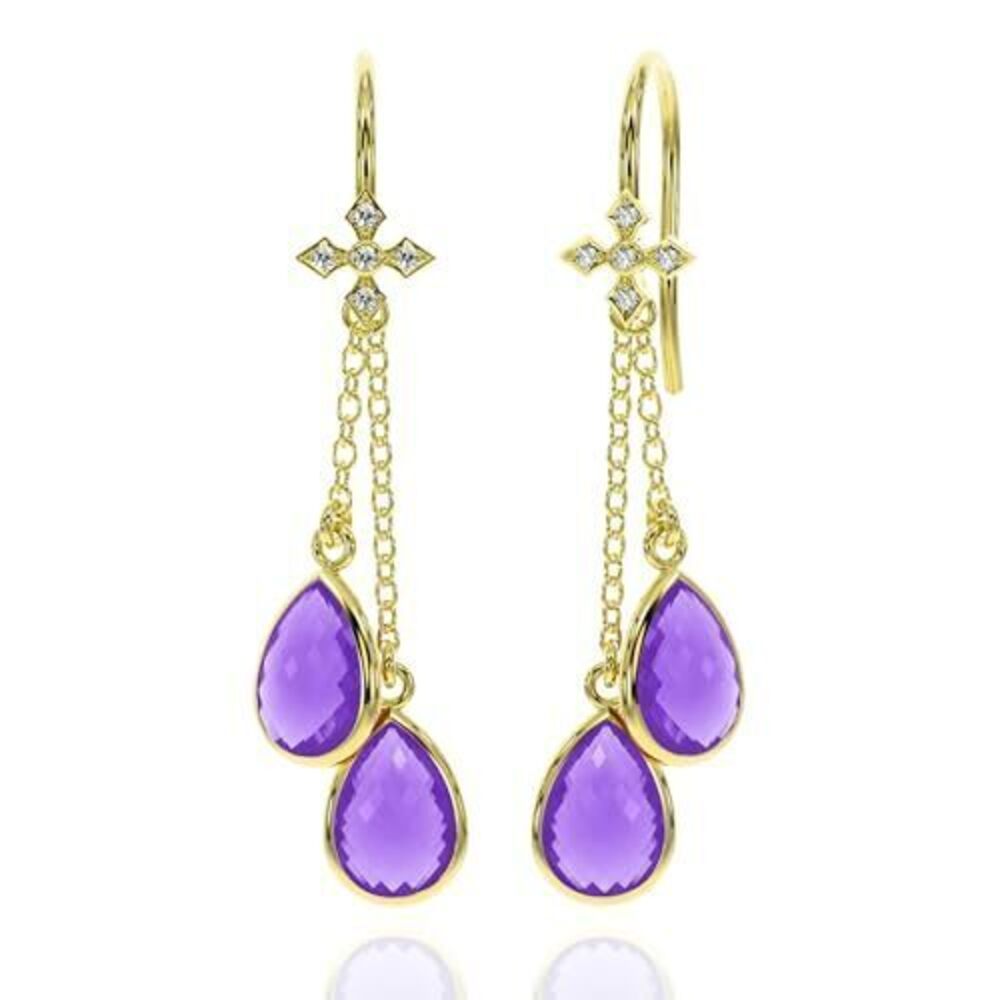 3193 Amethyst Earrings in Pear Drop Dangle Shape - 18K Gold Vermeil